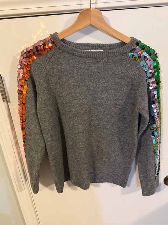 THML Sweaters - Anthropologie THML Gray Crewneck Sweater with Multicolor Sequin Stripes MLB